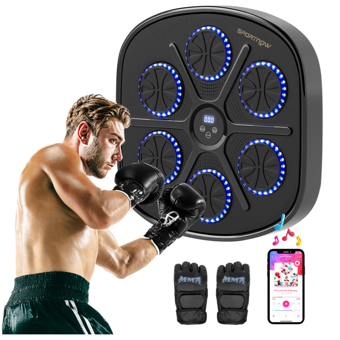 Boxeo Pared Musical con 9 Modos de Velocidad, Guantes y Conexión Bluetooth, Máquina Boxeo Musical Pared con Luces LED, para Adultos y Niños en Casa, Oficina, Gimnasio