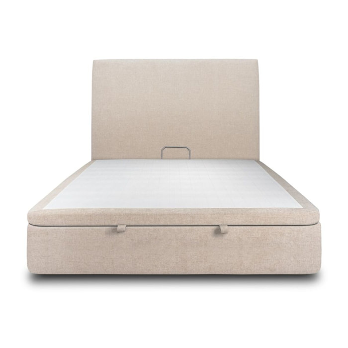 Lit avec sommier et tête de lit lisse - Toile nattée au style contemporain - Adapté à tous les matelas, montage rapide - Design épuré - Hauteur Totale : 39 cm