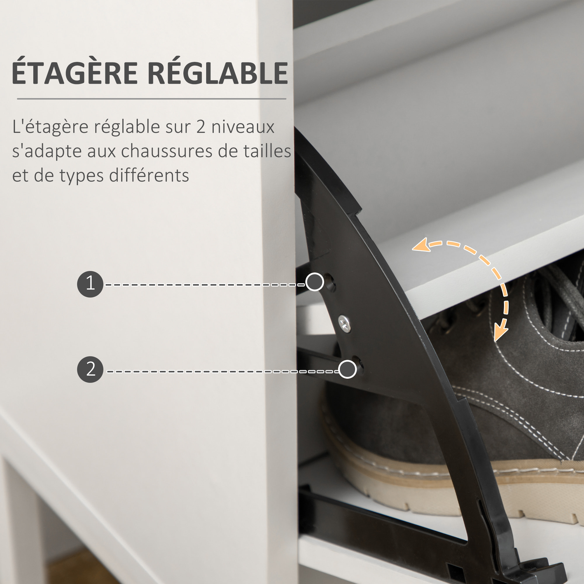 Meuble à chaussures 12 paires, armoire à chaussures étroite avec 2 tiroirs rabattables, 1 tiroir et étagères réglables, style moderne, pour couloir, entrée, 75 x 26 x 110 cm, blanc