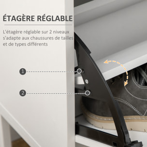 Meuble à chaussures 12 paires, armoire à chaussures étroite avec 2 tiroirs rabattables, 1 tiroir et étagères réglables, style moderne, pour couloir, entrée, 75 x 26 x 110 cm, blanc