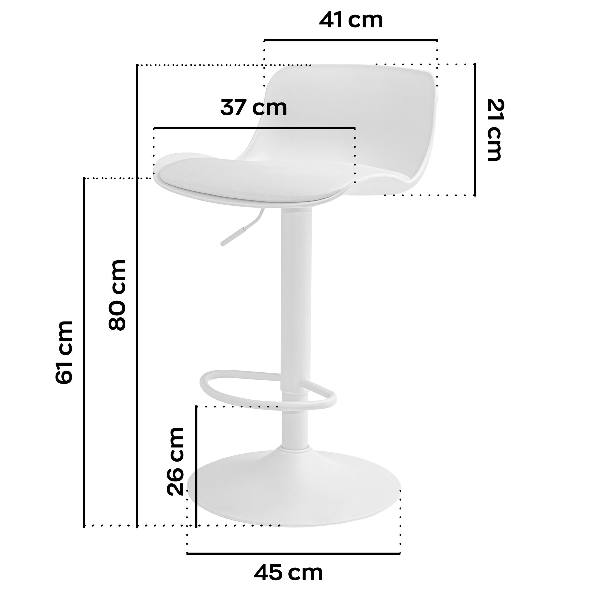 Amsterdam - Set 2 Sgabelli Bar 45x80x45 cm in Acciaio Verniciato Polietilene e Similpelle Imbottita Bianco