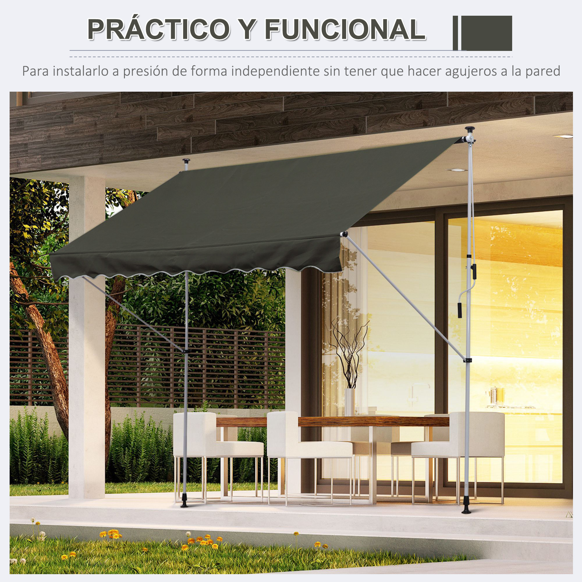 Toldo Portá¡til Balcón Plegable de Aluminio 3x1.5m Gris