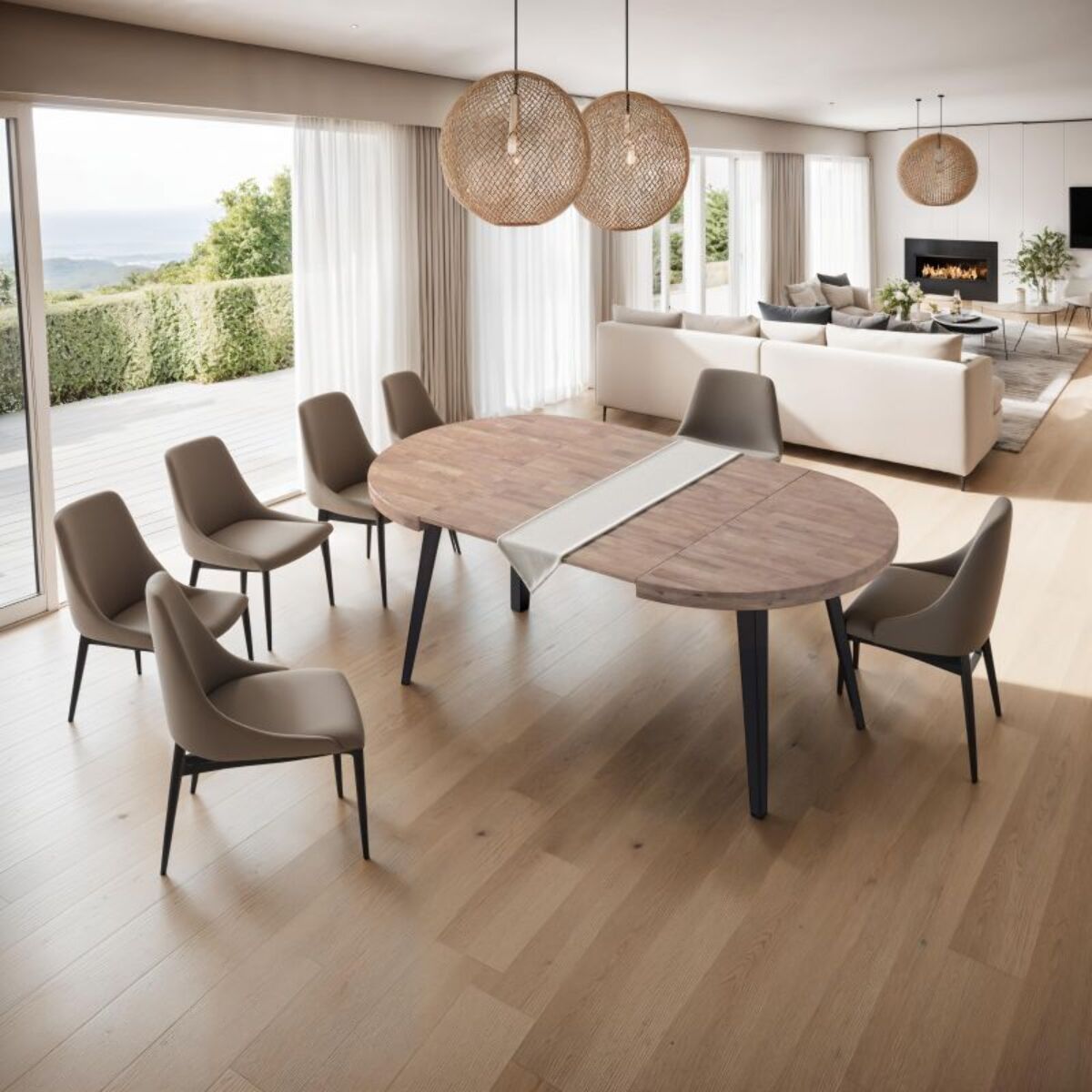 Mesa redonda extensible Berg 120 Roble Honey - Negro