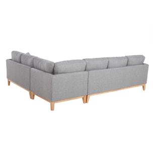 Canapé d'angle déhoussable scandinave 5-6 places en tissu gris clair et bois clair OSLO