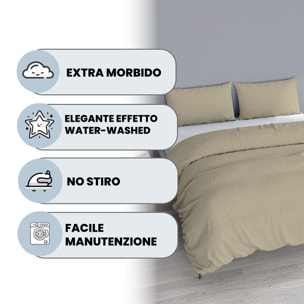 PARURE COPRIPIUMINO WATER WASHED, 100% Microfibra, No Stiro - SABBIA