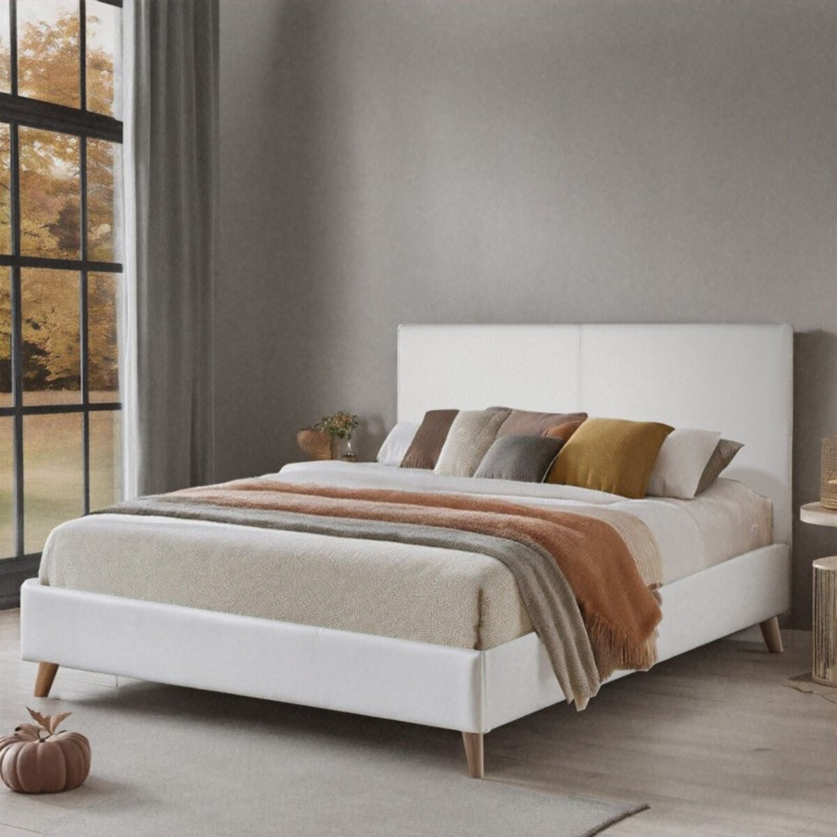 Lit Barcelona Simili cuir blanc : Sommier Déco, Confort et Design Exceptionnels