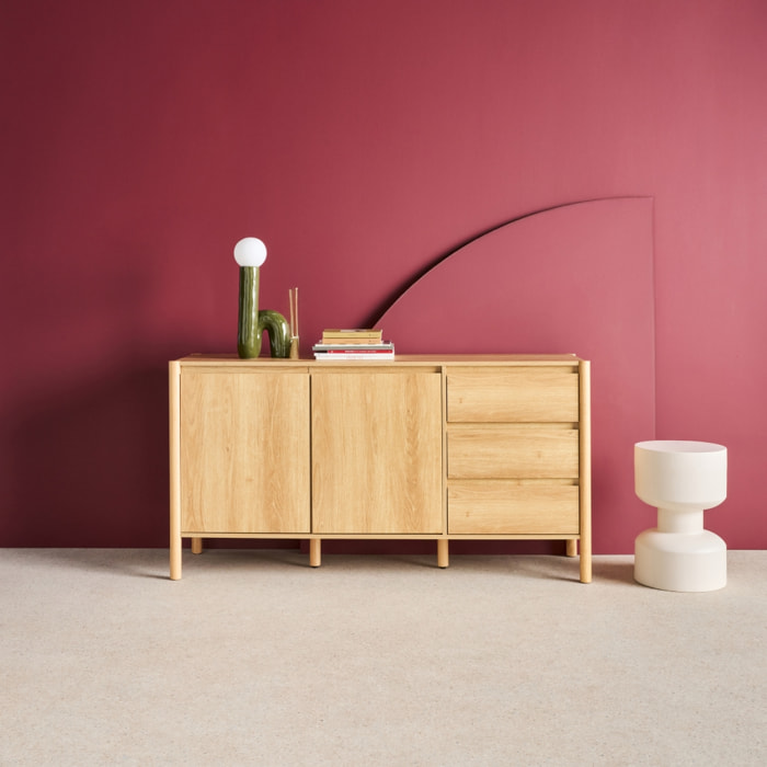 Buffet décor bois 2 portes 3 tiroirs 150cm HARMONY