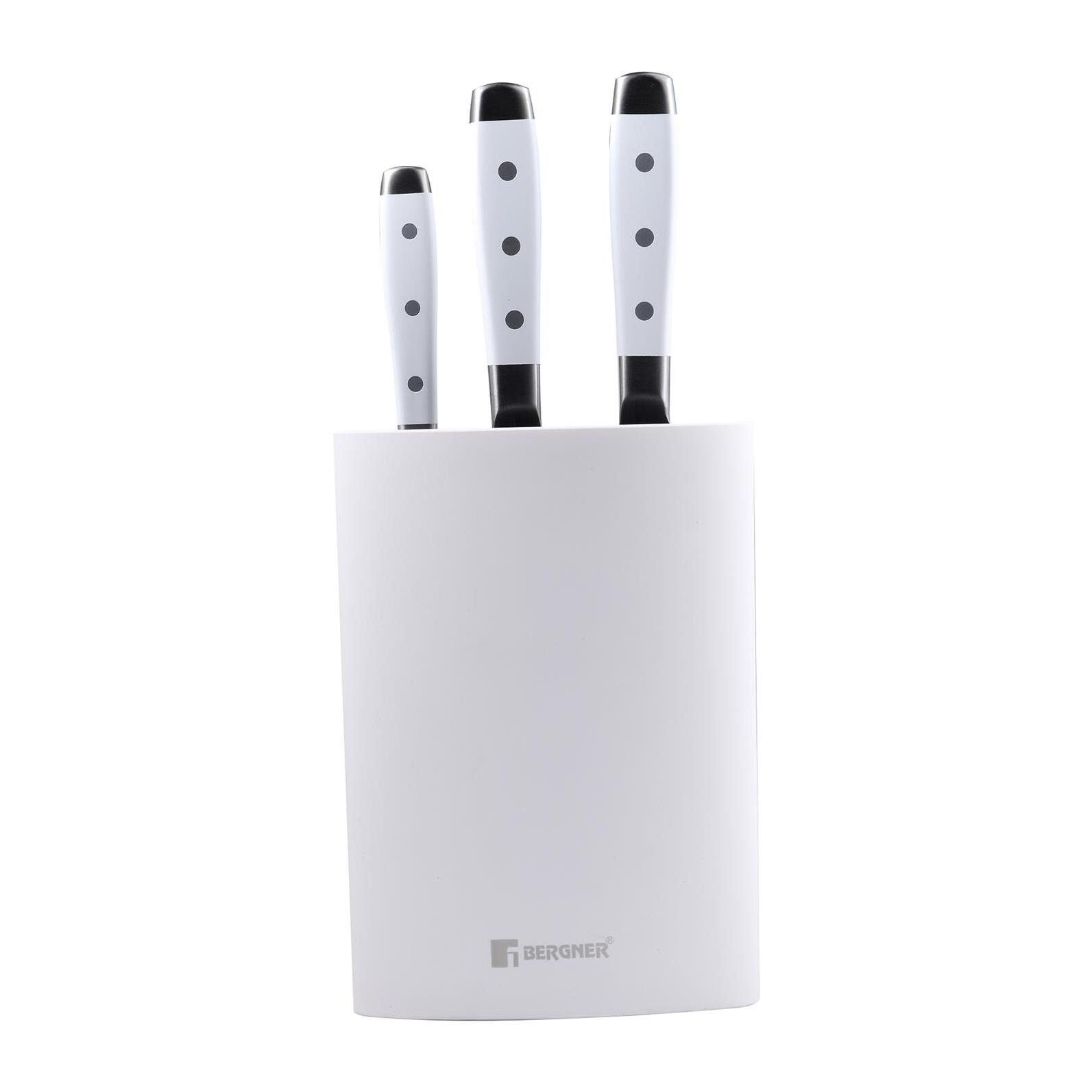 juego de 3 cuchillos de acero inoxidable + tacoma en color blanco