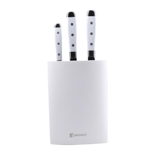 juego de 3 cuchillos de acero inoxidable + tacoma en color blanco