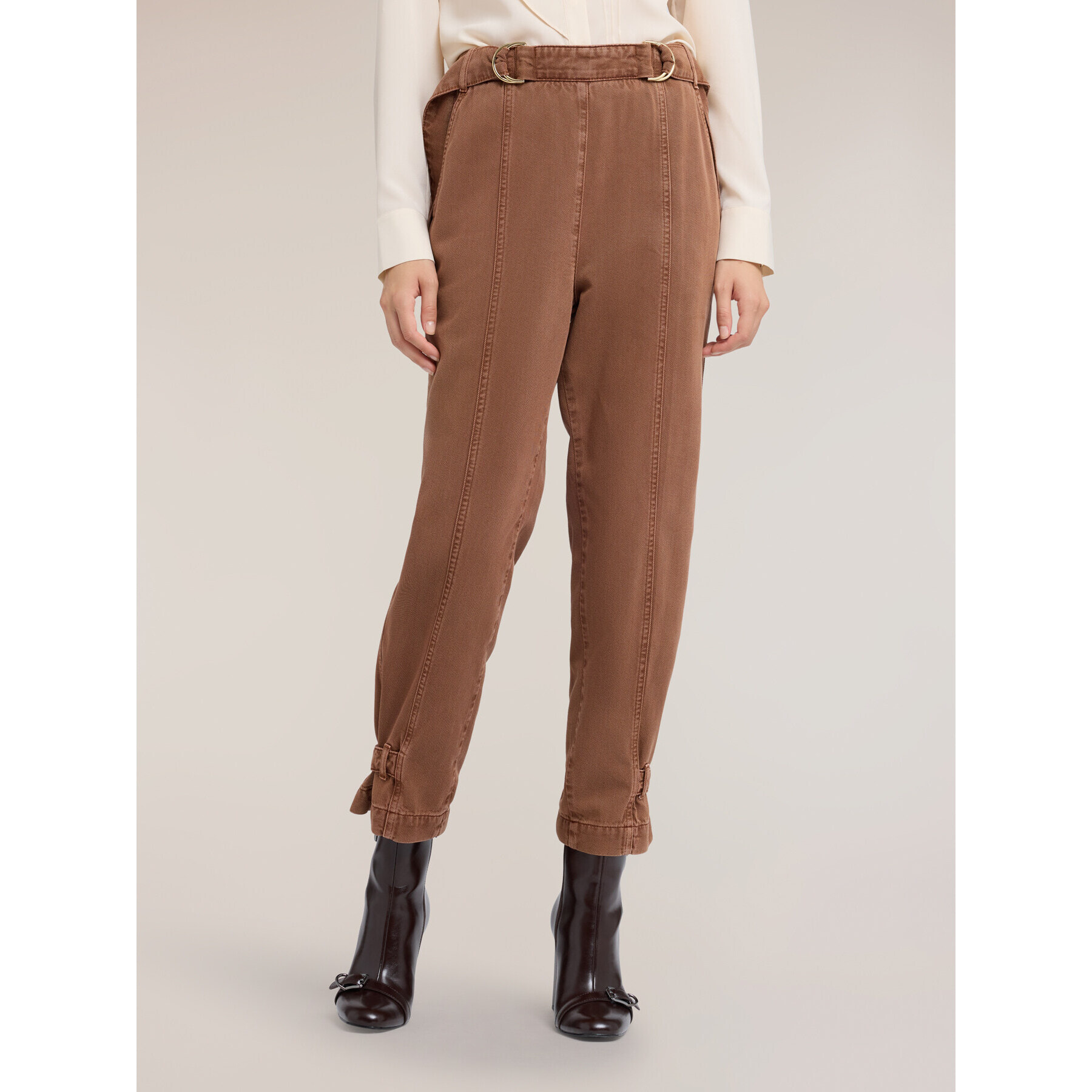 Motivi - Pantaloni carrot in drill washed - Marrone