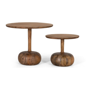 Mesas de Centro de Madera de Mindi Grande 70 Cm, Pequeña 50 Cm Estilo Rústico Moderno