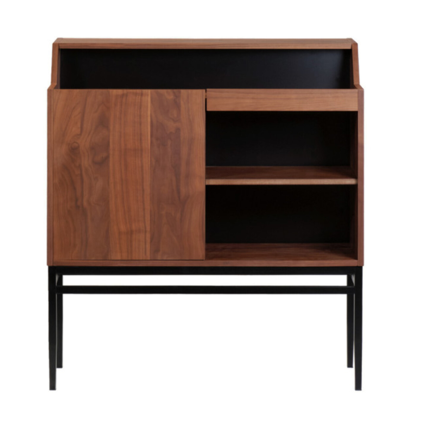 Meuble de Bar H.110 cm en Noyer Massif et Métal Noir - Modèle ELIOTT 2083