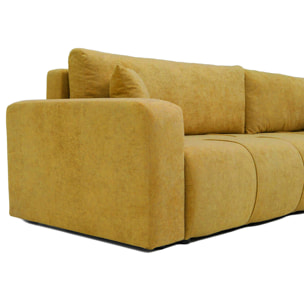 Nicole - Canapé d'angle réversible 5 places convertible avec coffre en tissu - Jaune