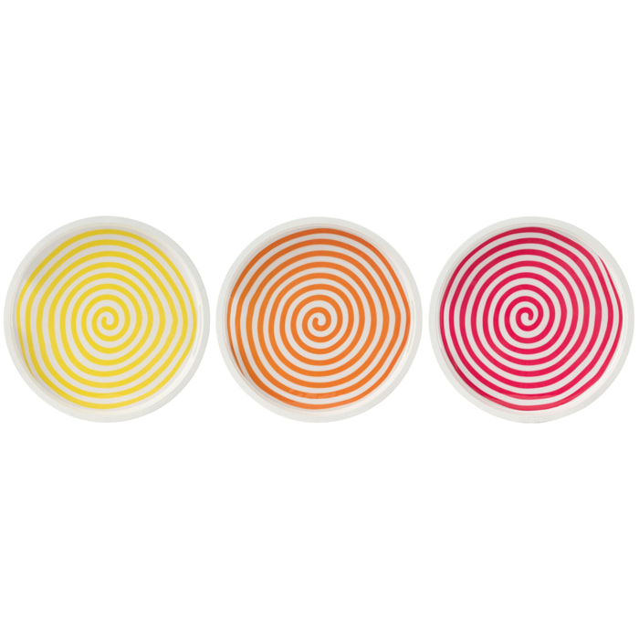 J-line plateau Rond - bois - rose/orange/jaune - 3 pcs