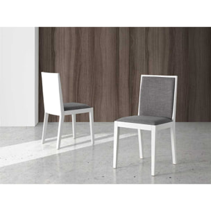 Set de 2 sillas – Tapizado gris y madera blanco brillo