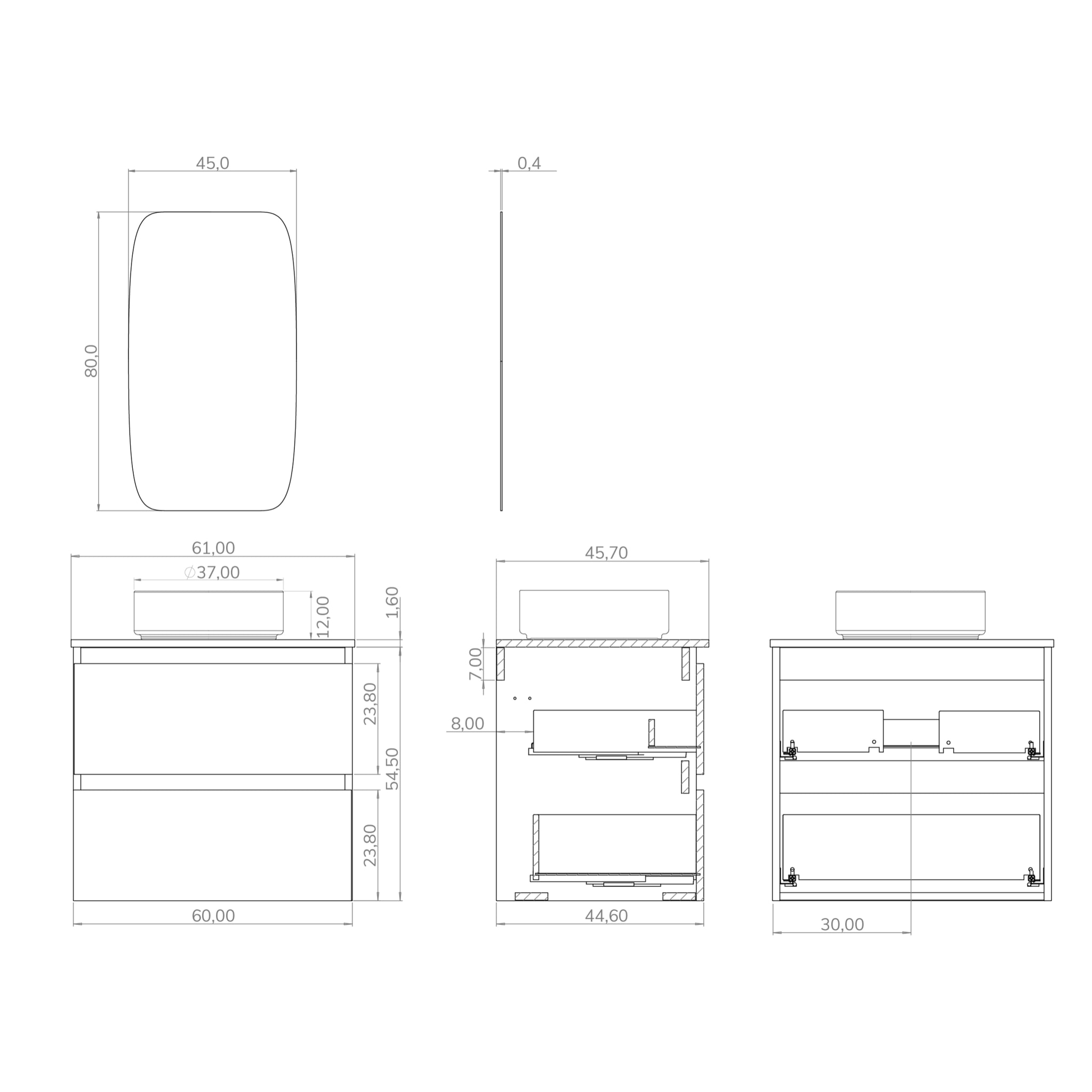 Conjunto de baño IRONA 2C TOP, 60cm, incluye lavabo y espejo