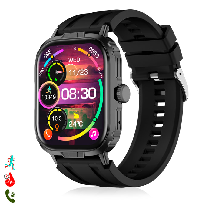 Smartwatch M106 con doppio cinturino, uno in silicone e uno in nylon. Notifiche delle App, monitoraggio della salute, modalità sportive.