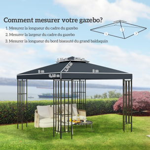 Toile de rechange pour pavillon tonnelle tente 3 x 3 m polyester haute densité 180 g/m² gris foncé
