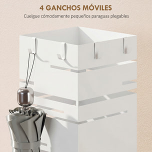 ParagÃƒÂ¼ero Metálico, Soporte de Paraguas con 4 Ganchos y Bandeja de Goteo Extraíble, ParagÃƒÂ¼ero Blanco para Entrada, Oficina, 15,5x15,5x49 cm