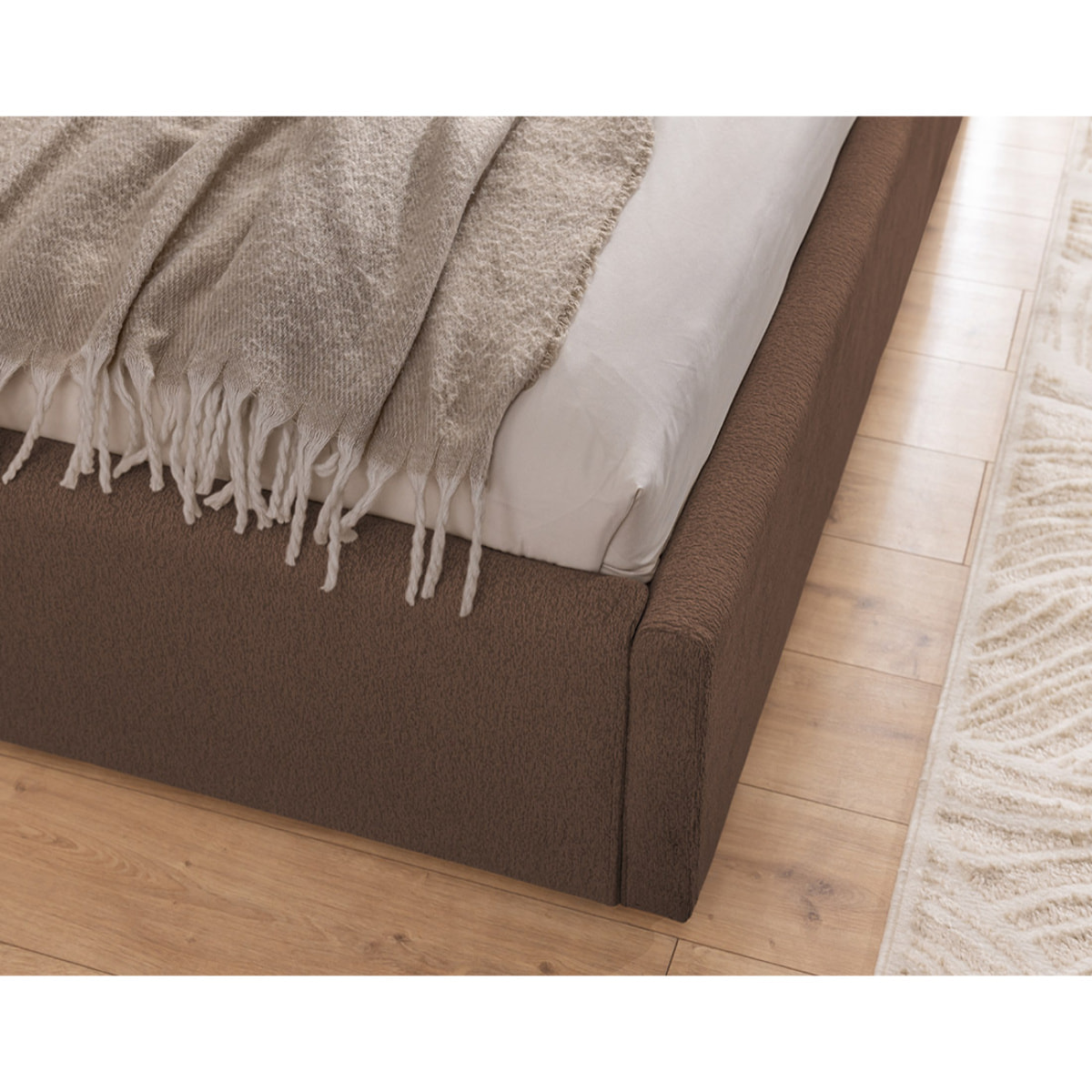 Billy - lit coffre - 160x200 cm - en tissu texturé - sommier inclus - Marron