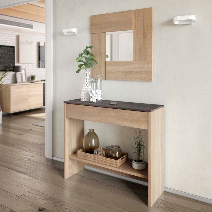 Recibidor pablo 1c + espejo roble