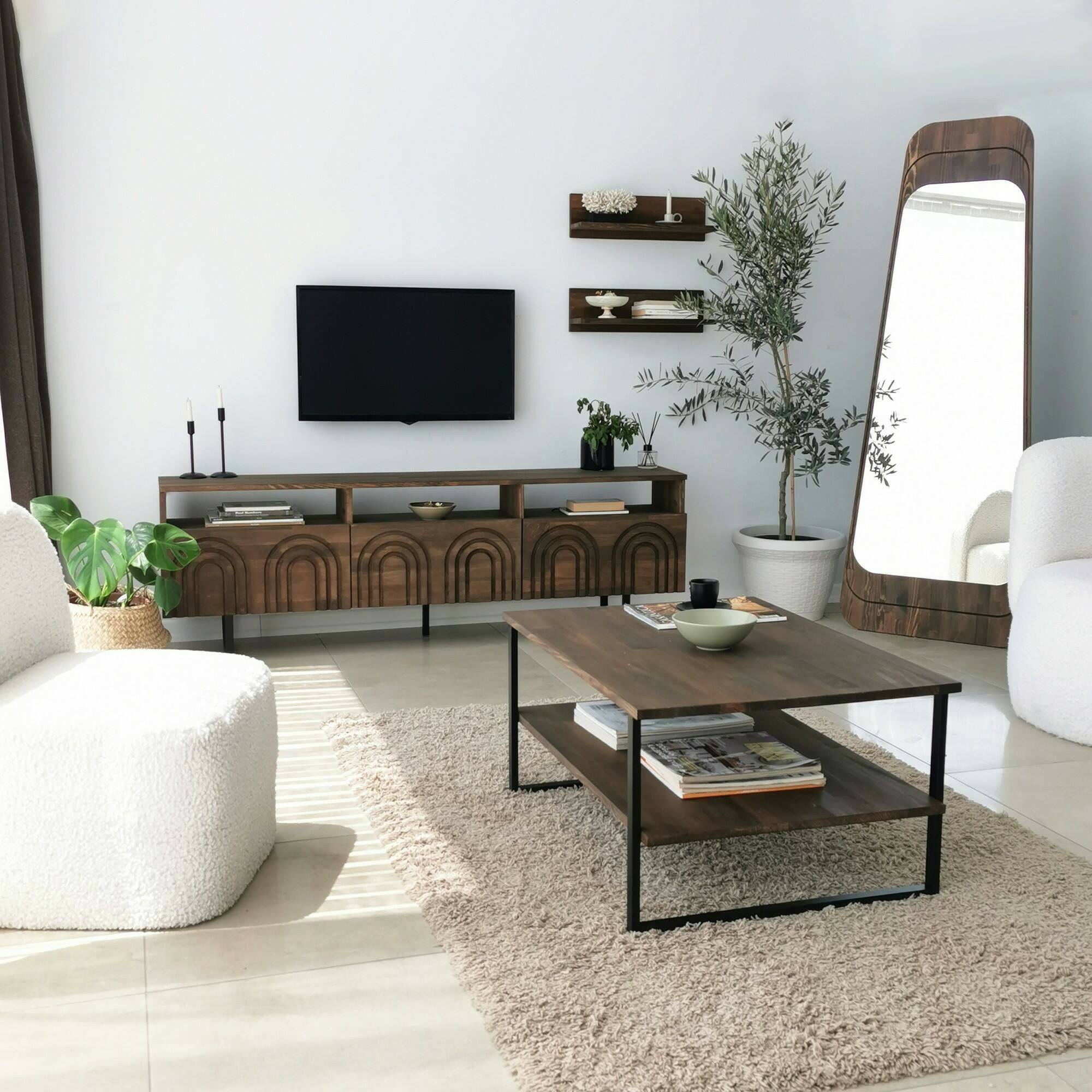 Mobile porta TV Dflabore, Credenza da soggiorno, Armadio basso per TV, Base parete attrezzata, 170x30h40 cm, Noce