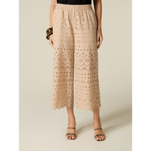 Oltre - Pantaloni cropped in pizzo sangallo - Beige