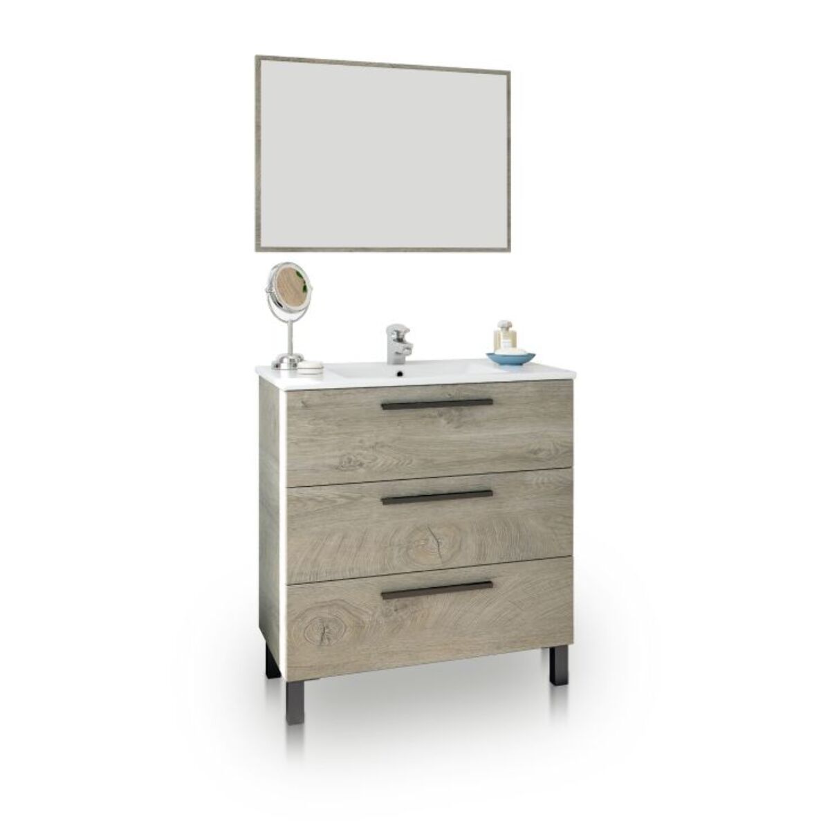 Mueble de baño con espejo Sense 3 cajones Roble Alaska