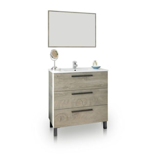 Mueble de baño con espejo Sense 3 cajones Roble Alaska