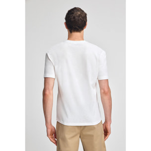 Camiseta blanca en lino y algodón de cuello en pico y monograma bordado