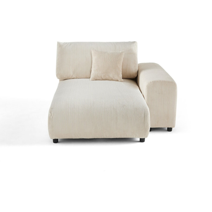 Garance - module d'assise méridienne droit - en velours côtelé - Beige