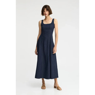 Vestido vaquero azul medio de tirantes con corte slim y logo Polo Club
