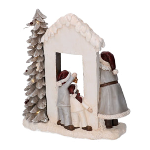 Statua in resina babbo natale e bambini grigio con led cm22x9,5h22,5