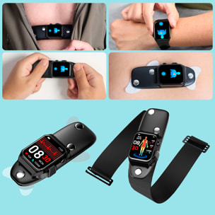 Smartwatch E530 con detección de glucosa en sangre, monitor de tensión y O2. ECG con medición en pecho. Pantalla de 1,91. Correa de metal.