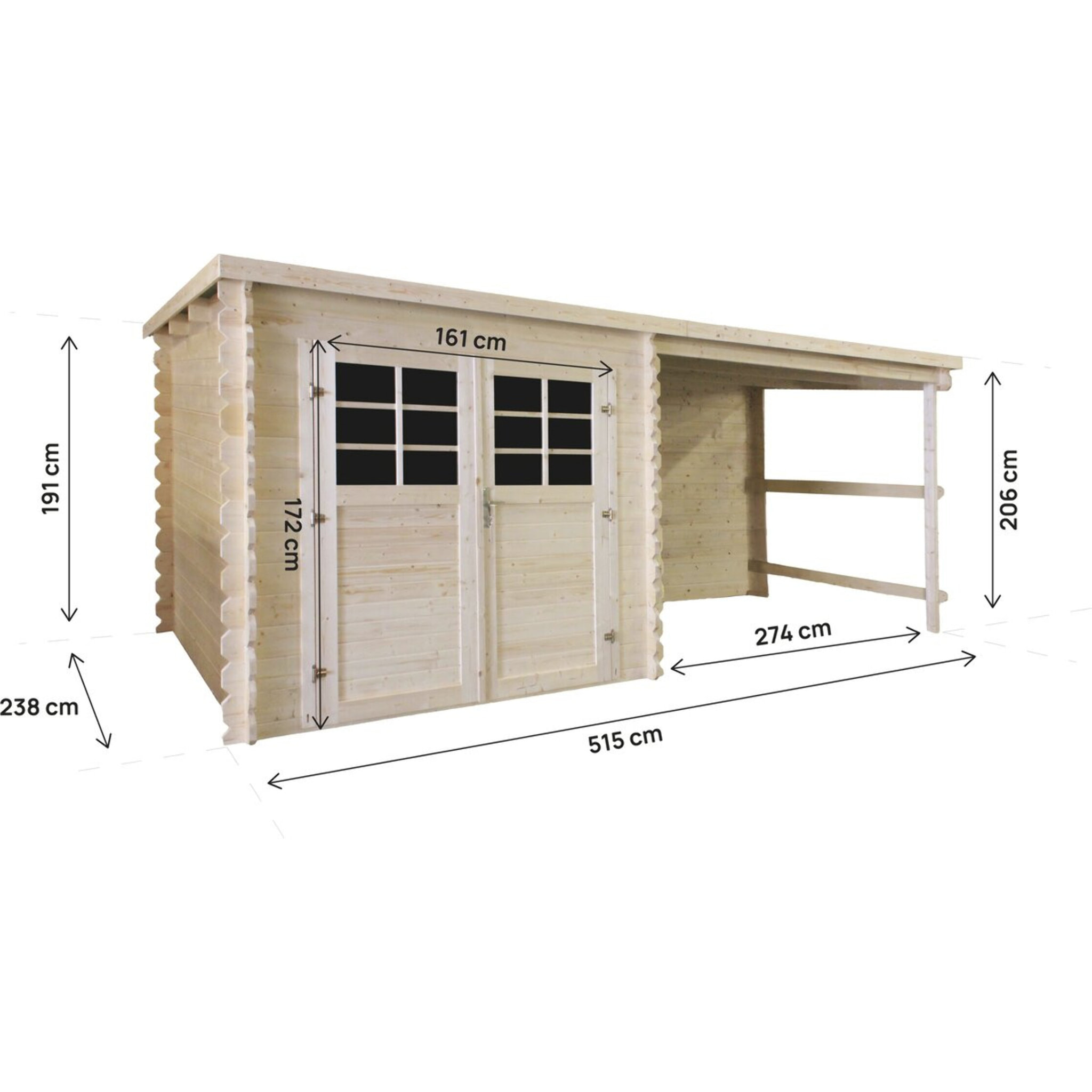 Abri de jardin en bois avec auvent "Montval" - 14 m² - 28 mm
