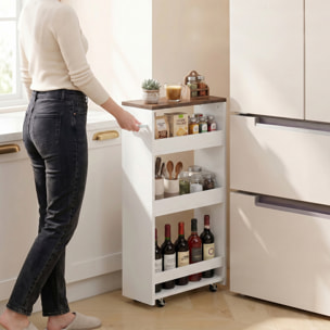 Carrito de Cocina Estrecho de 3 Niveles con Ruedas y Asa Lateral, Carro de Cocina Rodante para Espacios Reducidos, Comedor o Salón, 40x20x84 cm, Blanco