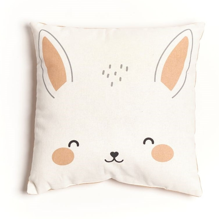 Coussin imprimé animalier coton FUNNY LAPIN rose