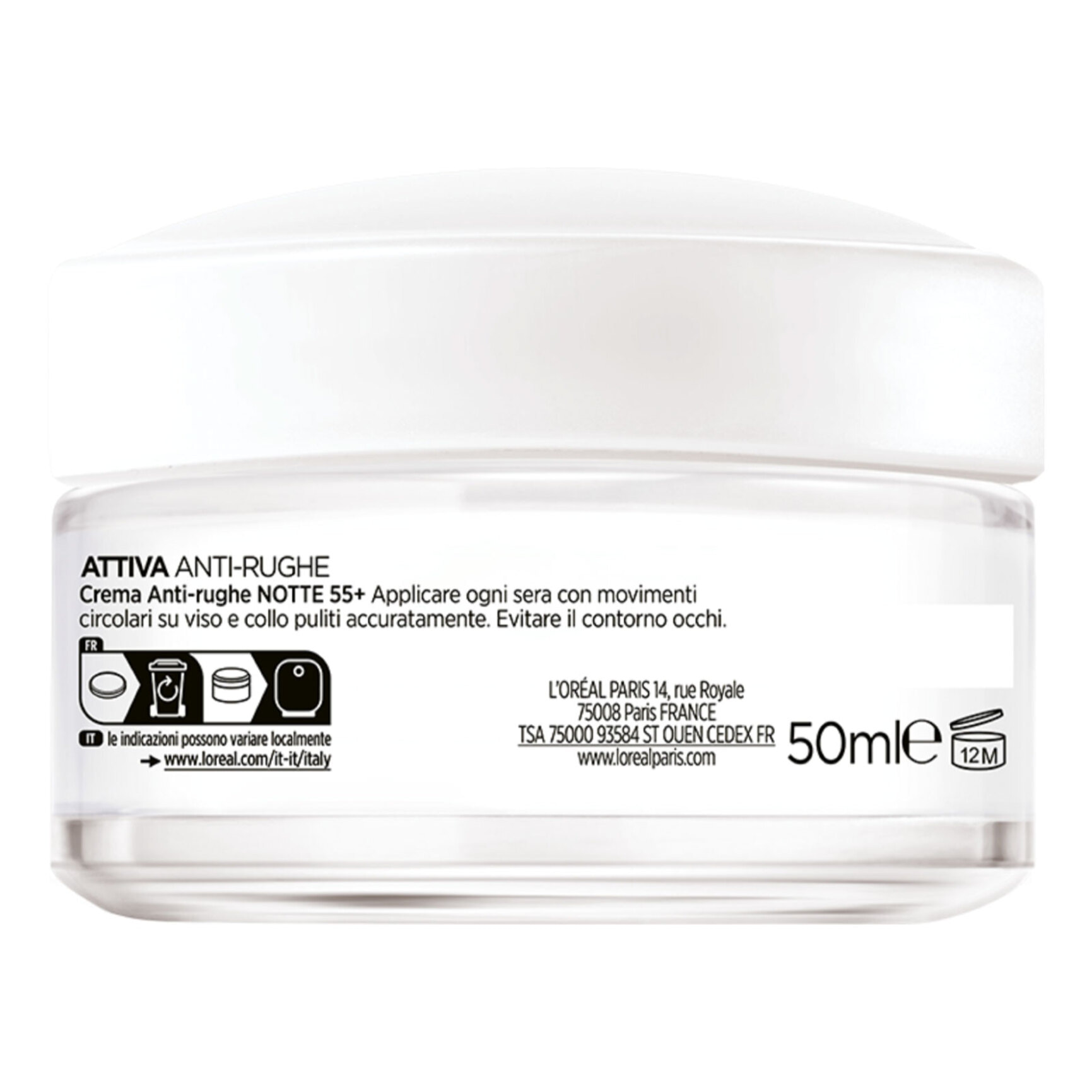 Crema Viso Trattamento Densificante Notte Attiva Anti-Rughe 55+ Calcium Idratante 50ml