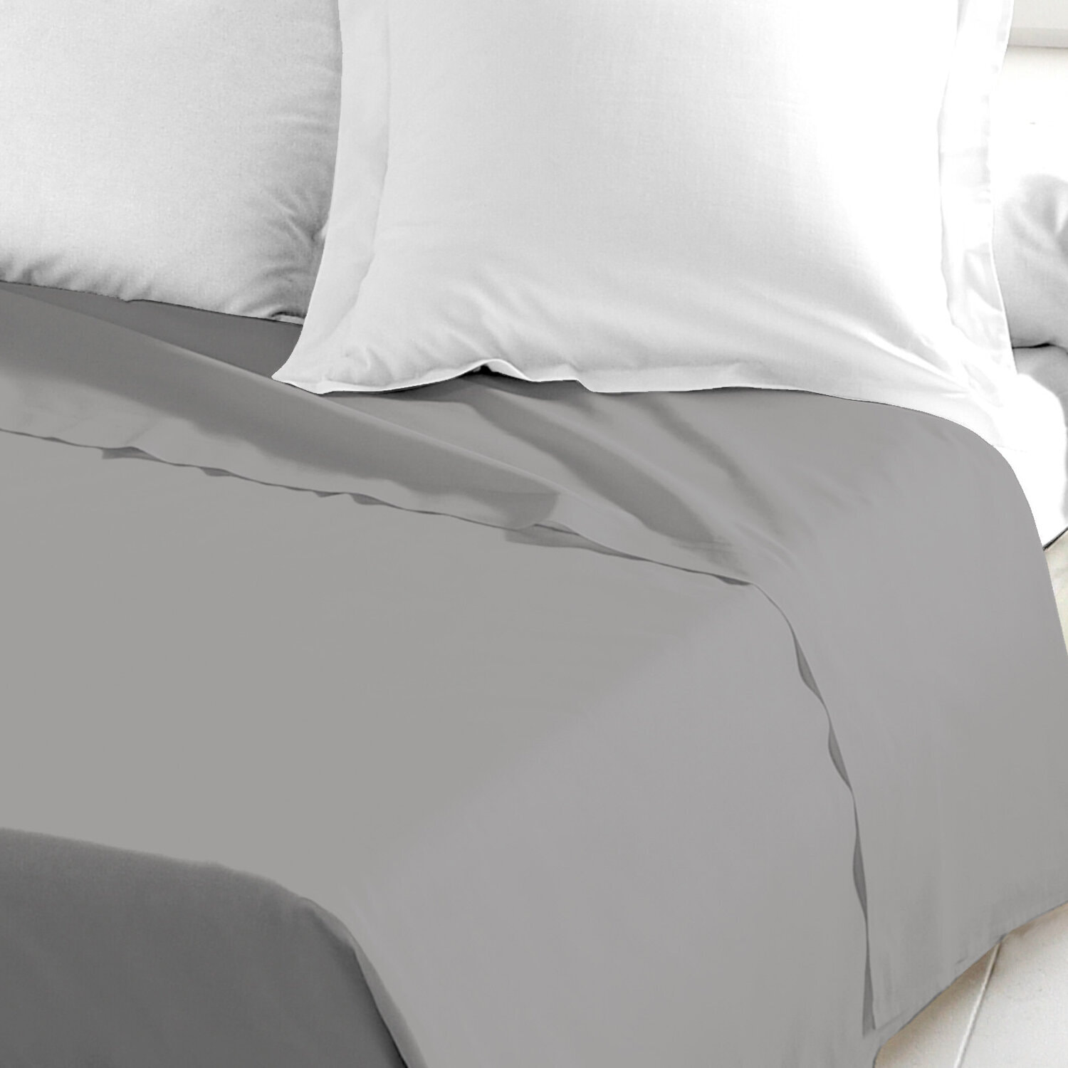 Drap plat 100% coton uni - gris clair