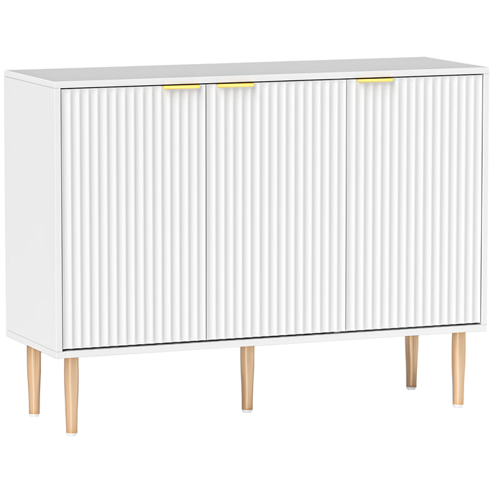 Aparador de 3 Puertas Acanaladas Aparador de Salón con Estante Ajustable Mueble para TV para Dormitorio Sala de Estar 107x35x80 cm Blanco