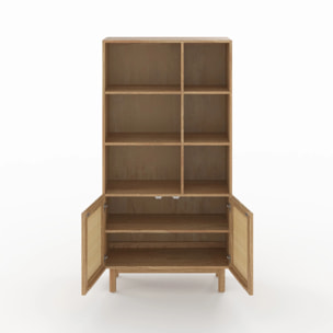 Bibliothèque en bois massif de mindi et rotin - Delya