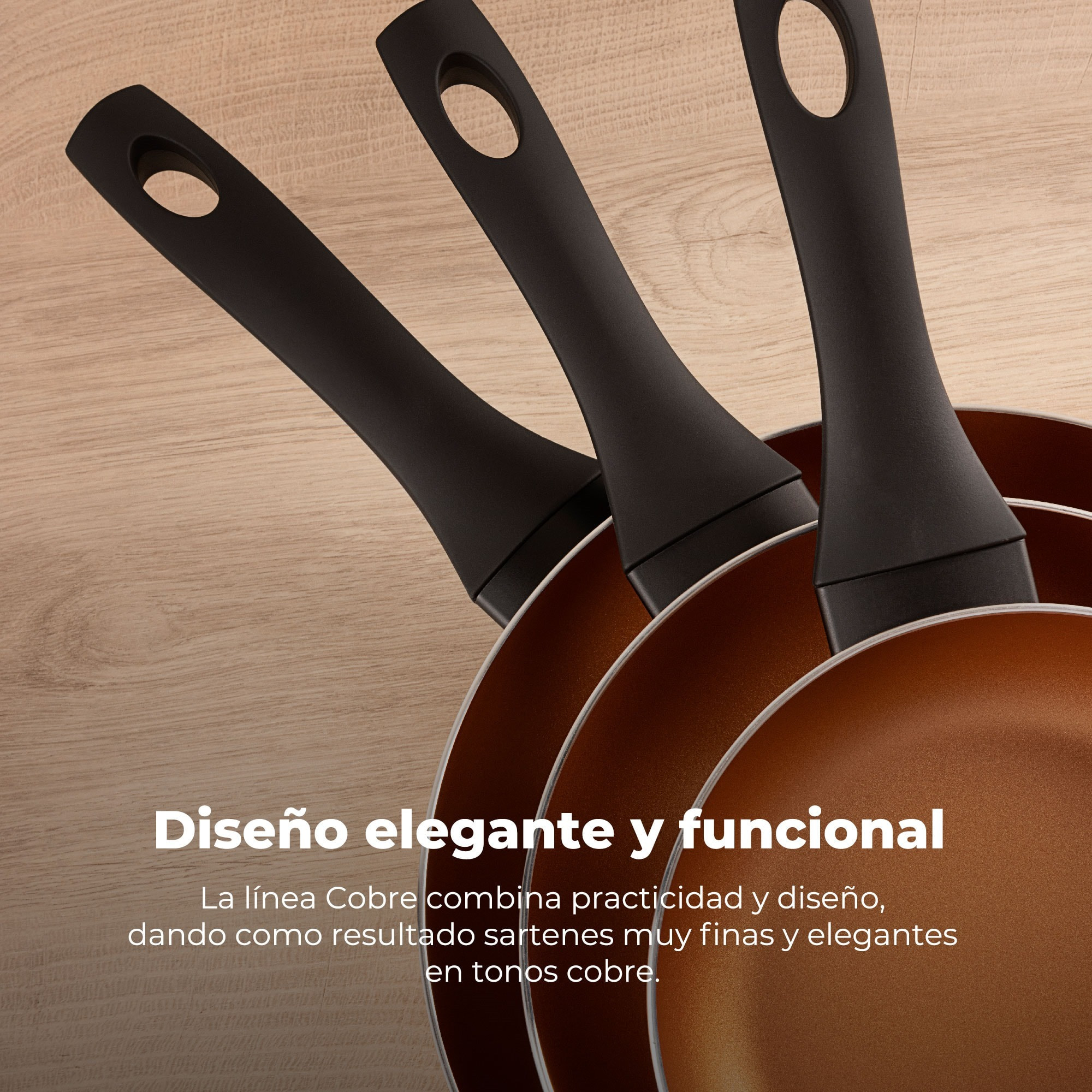 Set 3pc sartenes aluminio ind cobre