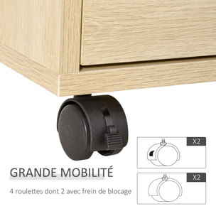 Caisson de bureau rangement bureau sur roulettes 4 tiroirs coulissants MDF aspect bois clair
