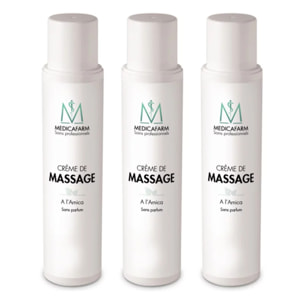 MEDICAFARM - Crème de massage à l'arnica - Réalisation de massage - Aide à soulager les douleurs - Sans parfum - Lot de 3 flacons airless de 250 ml