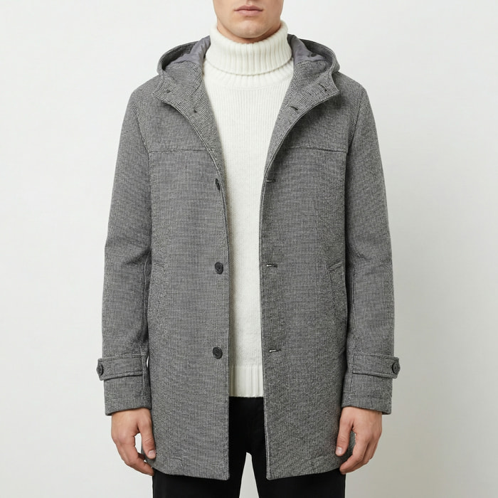 Cappotto pied de poule con cappuccio