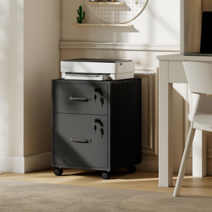 Caisson bureau verrouillable mobile 2 tiroirs coulissants trieur dossiers effet bois noir