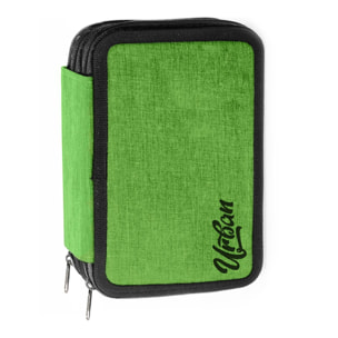 Astuccio 3 ZIP ''Urban'' Completo 43 Pezzi - (7 Accessori + 18 Pastelli + 18 Pennarelli) - Verde Neon