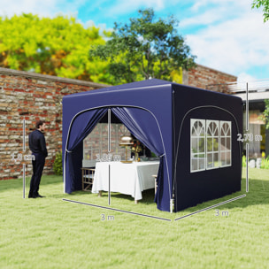 Carpa Plegable Gazabo 3x3 m con Paneles Laterales UPF50+ Cenador Pabellón de Jardín con Altura Ajustable y Bolsa de Transporte para Camping Fiestas Patio Terraza