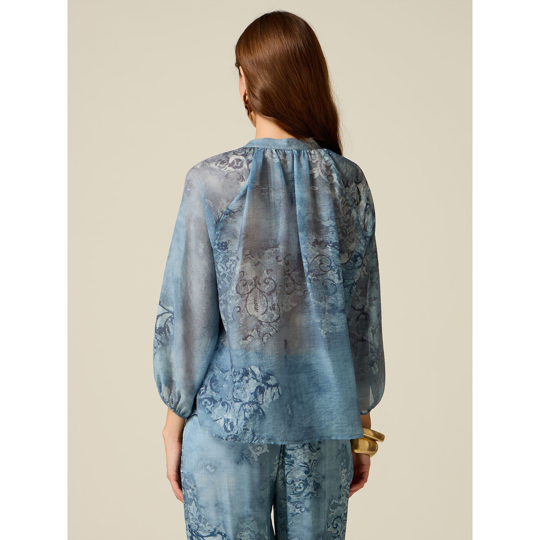 Oltre - Camisa estampada con cuello mao - Light - blue