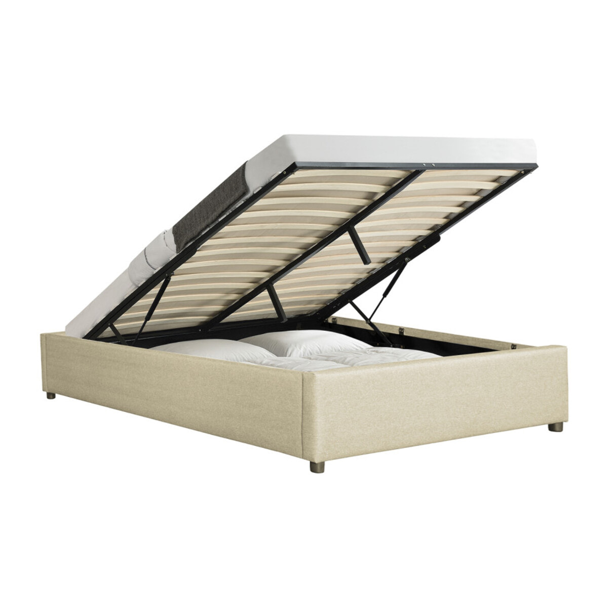 Lit coffre avec sommier Otto - Beige - Tissu